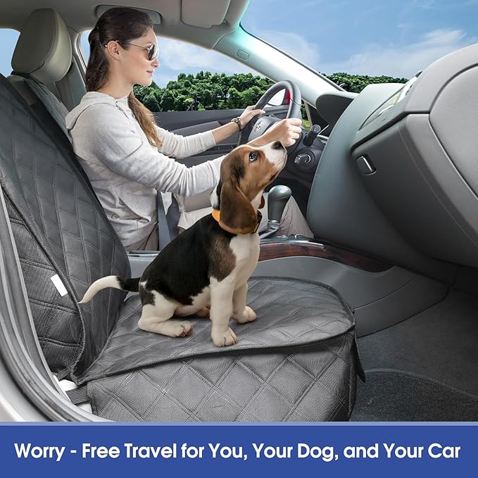 Heavy Duty Dog Front Seat Cover with Side Flaps - 900D Waterproof Car Seat Cover, Protects from Dirt, Fur & Scratches, Fits Captain Seats, Cars SUV Trucks Minivans(2-Pack)