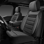 CAR PASS Leather Car Seat Covers Front Seats Only, Universal Fit Automotive Interior Waterproof 3D Foam Back Support Car Seat Covers for Trucks Vans and SUVs Airbag compatible 2 Pieces black gray grey