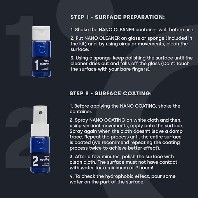 Nano Ceramic Coating for Cars' Windshield: Hydrophobic Glass Coating Spray Kit Provides Advanced Rain Visibility, Repels Dirt for Safer Driving. Professional Ceramic Coating for Cars