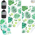 2 Pack Car Seat Towel Covers with Storage Bag 63 x 32 Inch Athletic Running Towel Seat Sweat Washable Non Slip Cover Gift for Car Outdoor Sport Activities (Monstera Lime)