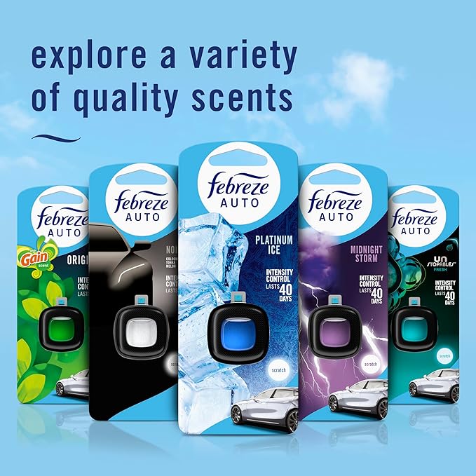 Febreze Car Air Freshener Vent Clip Laundry Fresh Scent, .07 oz. Car Vent Clip, Pack of 4