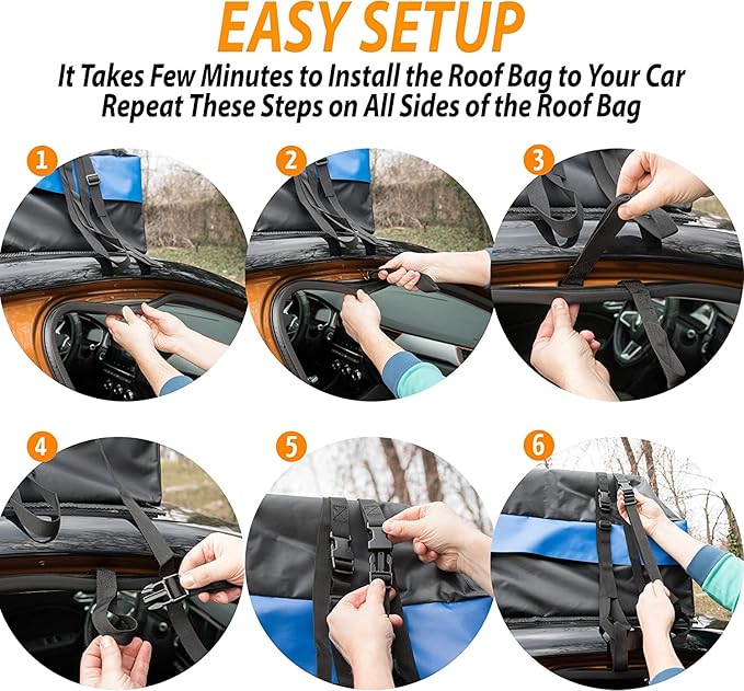 Zone Tech 21 Cubic Feet Car Rooftop Cargo Bag Carrier Soft Shell Waterproof Protective Tear and Dust Resistant Includes 6 Hooks, Anti Slip Mat, Bonus Safety Luggage Lock