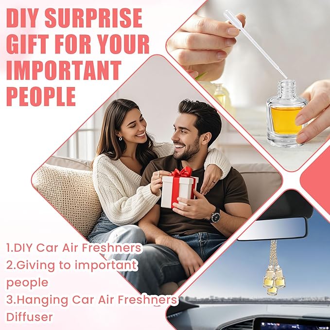 20 Pcs Car Diffuser Bottle Set with Wooden Caps,Dropper and Funnel, Empty Glass Car Air Freshener Bottle Bulk Hanging Essential Oil Fragrance Pendants for Car Decor，Can DIY Car Air Freshners Diffuser