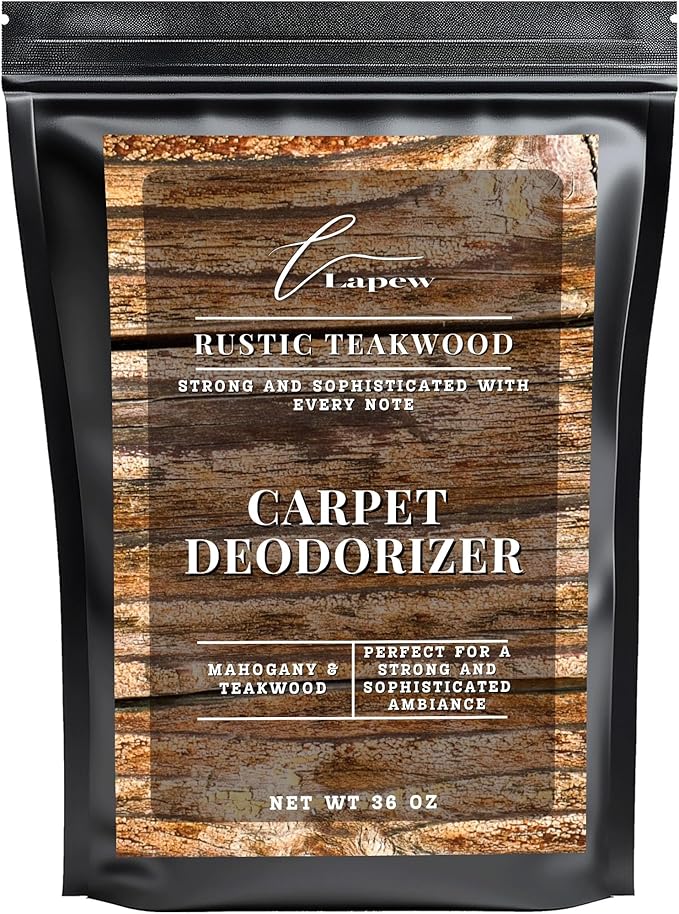 Lapew Rustic Teakwood Carpet Deodorizer Powder - Pet Safe Freshener for Vacuuming | Scented Odor Eliminator for Home | 36 oz