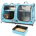 Mispace Portable Twin Compartment Show House Cat Cage/Condo - Easy to Fold & Carry Kennel - Comfy Puppy Home & Dog Travel Crate with Portable Carry Bag/Two Hammocks/Mats and Collapsible Litter Box