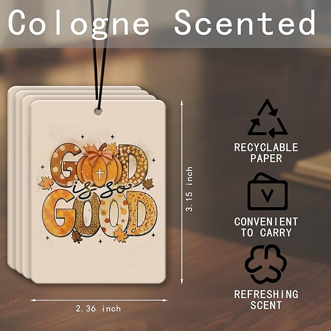 Christian Fall Car Air Freshener 4 Pcs, Cozy Religious Quote Scented Hanging Decor for Women Men, Vehicles Home Church, Autumn Faith Based Mirror Gift