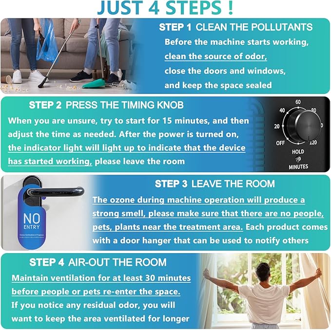 Ozone Generator 65,000mg/h,Commercial/Home Ozone Odor Eliminator, Portable High-capacity O3 Ion Deodorizer, Suitable for 4500 Square Feet of Cars, Pets, Kitchens, Smoke-filled Spaces(Black)