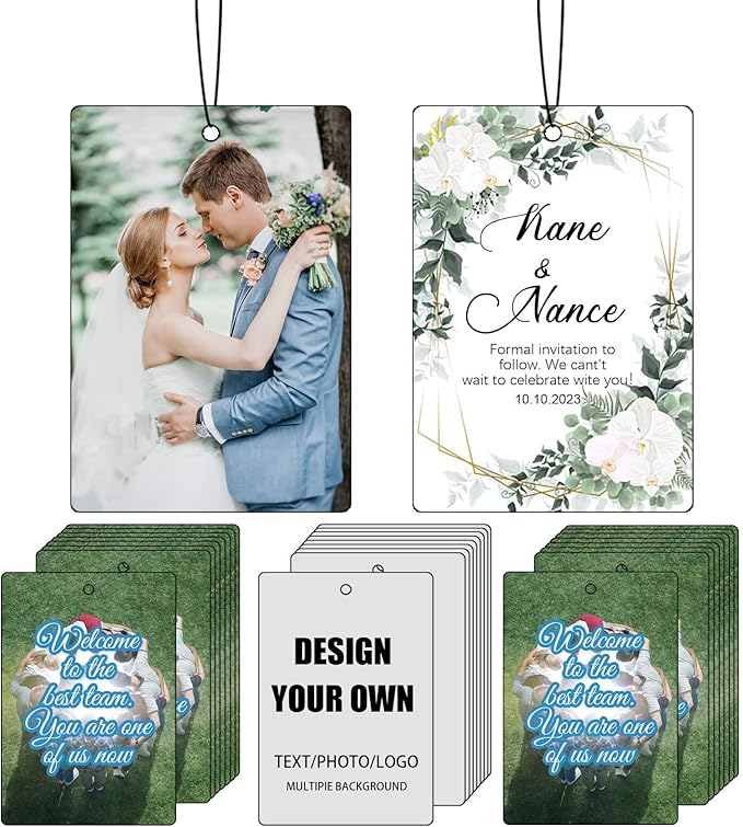 Custom Car Air Fresheners Bulk 10–100 PCS, Personalized Double-Sided with Photo Text Logo, Wholesale Auto Air Freshener for Wedding Party Business Promotion Gifts (Personalized, 50PCS-Rectangle)