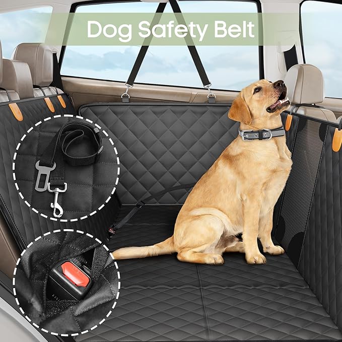 Dog Car Seat Cover for Back Seat, Hard Bottom Back Seat Extender Supports 400lbs, Waterproof Rear Seat Pet Cover, Dog Hammock with Mesh Window for Car SUV and Trucks