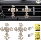 2PCS Bling Car Air Vent Clip, Crystal Cross Air Conditioner Outlet Air Fresheners Vent Clips, Sparkly Bedazzled Decor Rhinestone Cross Diffuser Clip, Interior Car Accessories (Golden)
