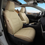Custom Fit RAV4 Hybrid Seat Cover for Toyota RAV4 2019 2020 2021 2022 2023 2024 2025 Hybrid-LE/XLE/Limited/Woodland Edition/XLE Premium,Faux Leather,2-Row Full Set,(Beige)