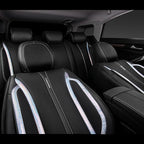 CAR PASS Nappa Leather Seat Covers, Waterproof Durable Universal fit for Women Girly SUV Truck,Anti-Slip Driver Seat Cover with Backrest, full set 5 Holographic Black Silver strips Iridescent colorful