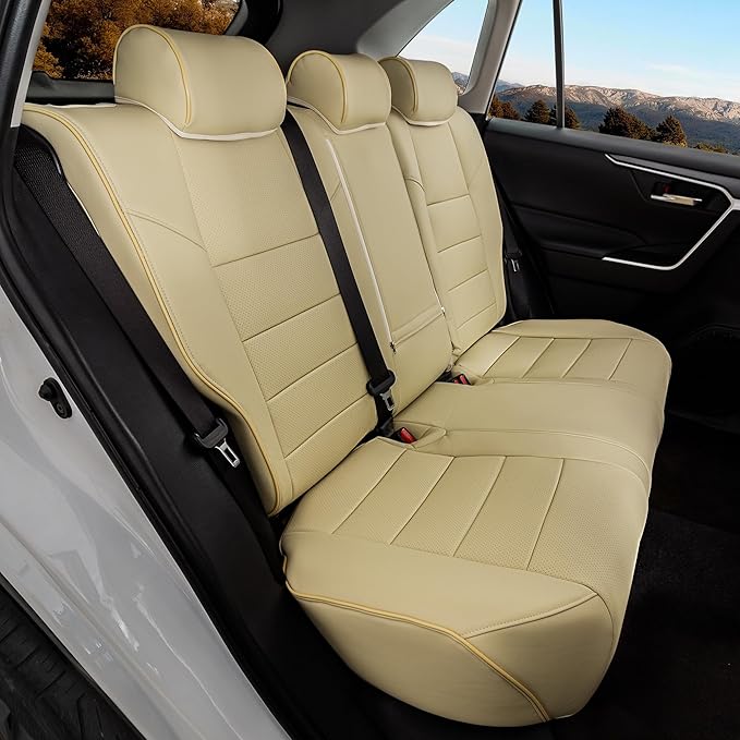 Custom Fit RAV4 Hybrid Seat Cover for Toyota RAV4 2019 2020 2021 2022 2023 2024 2025 Hybrid-LE/XLE/Limited/Woodland Edition/XLE Premium,Faux Leather,2-Row Full Set,(Beige)