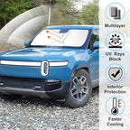 Windshield Sun Shade Custom Fit for 2022 2023 2024 2025 2026 Rivian R1T Accessories Foldable Sunshade Sun Blocker Protect Car from Sun Rays & Heat Damage Keep Car Cooler