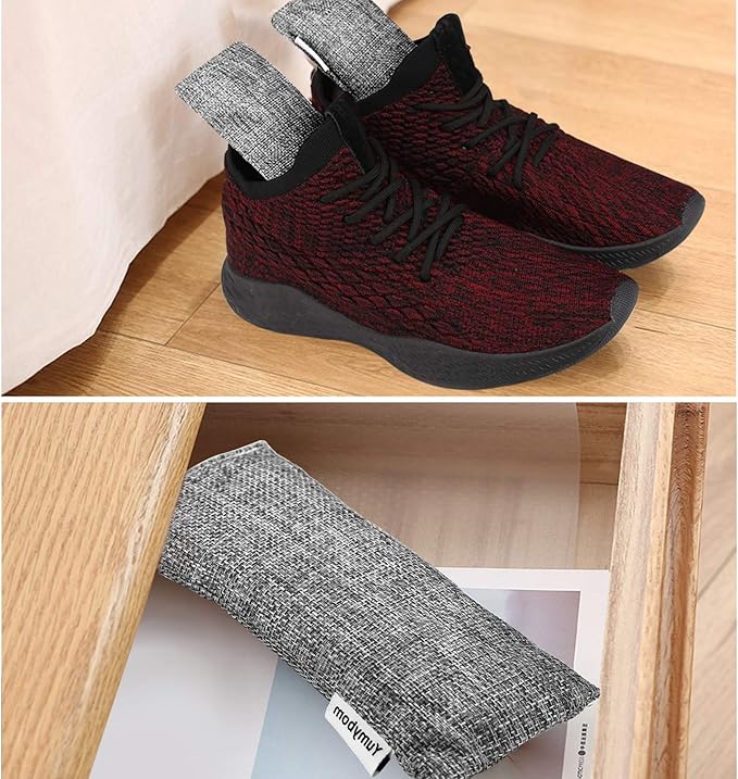 Natural Activated Bamboo Charcoal Bags 4 Pack, Home Air Purifying Bag, Car Odor Eliminator, Shoe Deodorizer, Closets Odor Absorber
