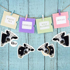 8 Pack Car Air Freshener Cattle Print Funny Cute Hanging Decorations Gift for Women Men, White Tea, Wild Bluebell, Vanilla, Ocean Scents, Black
