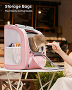 Pecute Cat Backpack Carrier, Large Space Cat Bubble Backpack, Breathable Cat Carrier, Shaded Dog Backpack Carrier, Ergonomic 3D Design for Travel, Hiking, Walk, Suitable for Shopping, Car, Vet, Pink