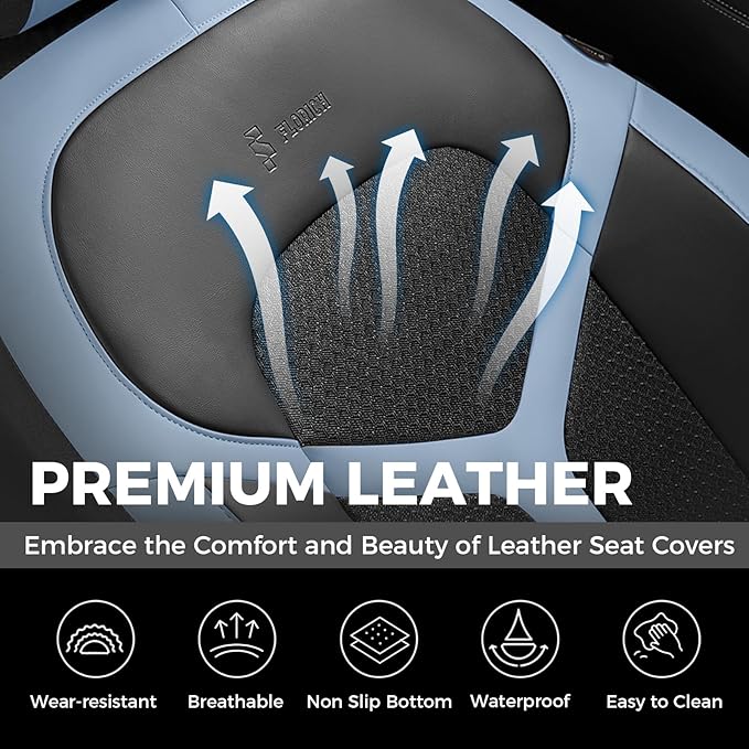 FLORICH Car Seat Covers Full Set, Universal Seat Cover 5 Seats, Automotive Seat Covers with Mesh Leather, Waterproof Car Seat Protector, Breathable Car Seat Cushion for Most Car SUV Truck, Blue