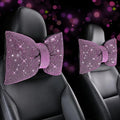 4 PCS Bling Car Pillows,Rhinestones Bowknot Car Headrest Pillow,Car Neck Pillow for Driver Relax Necksupport,Sleeping Travel Support Neck Pillow,Shiny Diamond Interior Accessories for Women,Pink
