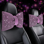 4 PCS Bling Car Pillows,Rhinestones Bowknot Car Headrest Pillow,Car Neck Pillow for Driver Relax Necksupport,Sleeping Travel Support Neck Pillow,Shiny Diamond Interior Accessories for Women,Pink