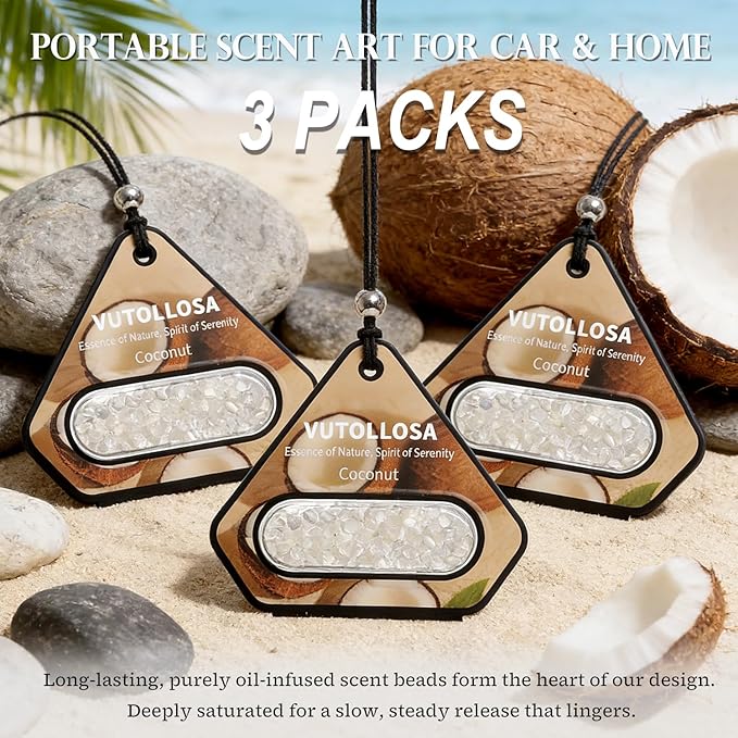 3 Pack Car Air Freshener & Car Deodorizer, Coconut Scented - Long Lasting Hanging Car Air Fresheners for Women & Men, Car Accessories by VUTOLLOSA