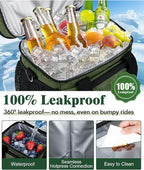 Insulated Lunch Bag for Men & Women, Double Leakproof Lunch Box Soft Cooler Tote with 5 Pockets, 600D Oxford, EVA Lining, Adjustable Strap for Work, Picnic, Beach&Travel-Army Green