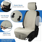 Linen Car Seat Covers for Cars, Front Car Seat Cover Protectors with Storage Bags, Anti-Slip & Soft Automotive Seat Cushion Universal Fit for Most Sedan, SUVs, Vehicles (Beige)