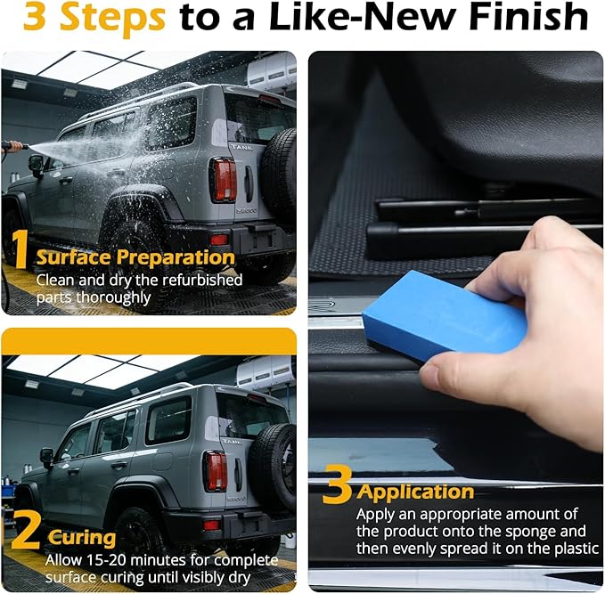 Plastic Trim Restorer for Cars, Black Trim Restorer, Deep Black Trim Renewal & UV Defense,Ideal for Faded Bumpers/Trim/Plastic Surfaces Provides 6+ Months of Protection