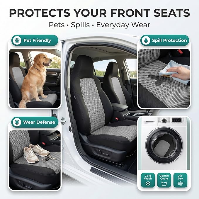 FH Group Automotive Full Car Seat Covers for SUV, Trucks, Sedan and More - Universal Fit Front High Back & Rear Solid Bench Design Interior Accessories - 3D Air Mesh Fabric Center Panel - Gray