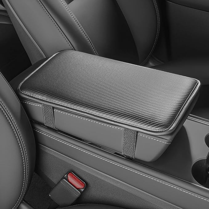 Car Armrest Covers, Vehicle Center Console Cover, Middle Storage Pad, Dog & Cat Paws Protetor, Carbon Fiber PU Leather, Waterproof, Anti-slip, Auto Interior Accessories, Black, Large Size