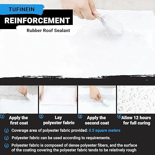 Rubber Liquid Waterproof Sealant, TUFINEIN 53oz/1.5kg White Quick Drying Multi Surface Foundation Leak Repair - Roof Gutters Basement Sealer Waterproof - Indoor & Outdoor Flexible Rubber Paint