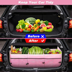 Car Trunk Organizer with Individual Cooler Bag - 3 Compartments Trunk Organizer for Car Collapsible Car Storage Organizer for SUV (Pink)