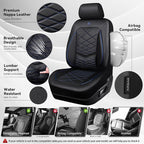 CAR PASS Luxury Nappa Leather Seat Covers Full Set, Water Resistant Faux Leather Seat Cover with Lumbar Support, Breathable Automotive Seat Covers Universal Fit for Sedan SUV Van Truck, Black Blue