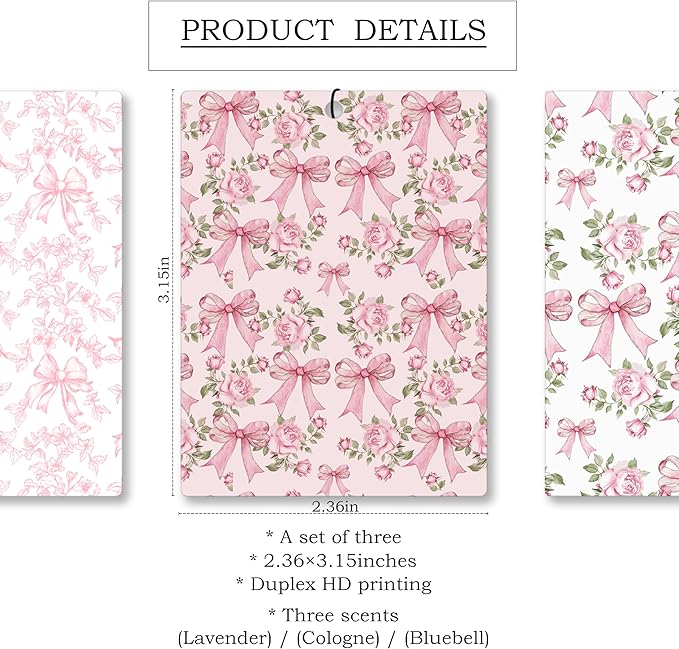 Mancheng-zi Coquette Pink Bow Flower Car Air Freshener 3Pcs, Cute Preppy Girly Floral Air Freshener Hanging for Cars Closet Drawer or Books, Pink Coquette Preppy Car Accessories Mirror Decor for Women