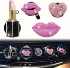 4 Pcs Pink Lips Air Vent Clips, Sexy Lips Kiss Heart Shape Car Air Fresheners, Charms Rhinestone Diffuser Vent Clip Cute Car Decor Bling Car Accessories for Women, Automotive Air Fresheners (Pink, 4)
