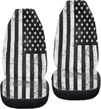 ELEQIN Patriotic American Flag Print Front Seat Cover 2 Pcs,Classic Black White Universal Vehicle Seat Protector Mat Covers, Fit Most Cars, Sedan, SUV, Van Truck