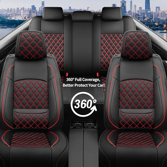 Fit TSX Car Seat Covers for Acura TSX 2003-2014 - Premium Leather, Waterproof, All-Weather, Airbag Compatible, Anti-Slip, Breathable, Easy Install, Seat Protectors, Full Set, Redline