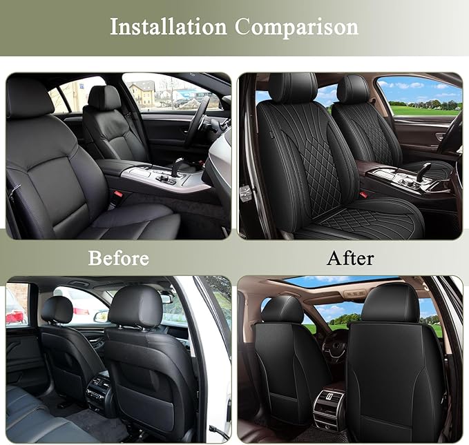 Car Seat Covers Front Pair for Subaru Ascent 2019-2024 2025 2026: Breathable Perforated Leather Seat Cover (Black)