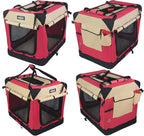 EliteField 4-Door Folding Soft Dog Crate with Curtains, Carrying Bag and Fleece Bed (2 Year Warranty), Indoor & Outdoor Pet Home (24" L x 18" W x 21" H, Red+Beige)