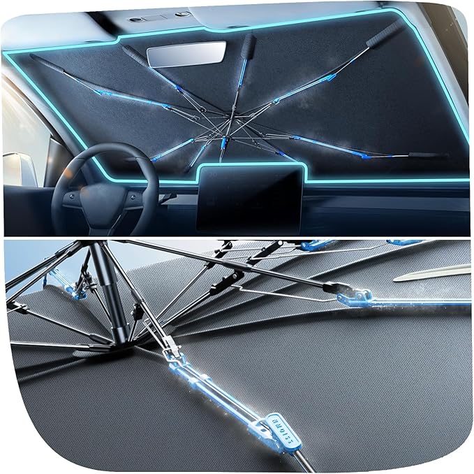 Upgraded Nmoiss Windshield Sun Visor [Ice Rib] High Speed Cooling 99% UV Blocking Protects Car from Sun and Heat Damage, Keeps Cool and Protects Interior Small (52" L x 31" W)