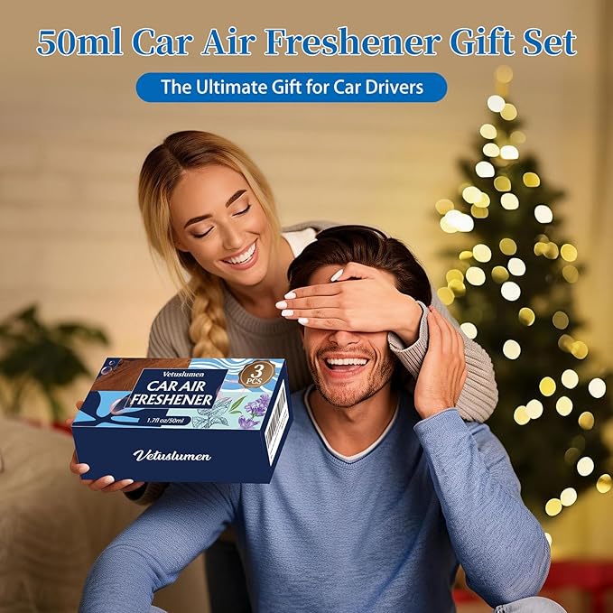 Car Air Freshener, 50ml /1.7fl oz Large Capacity Air Freshener Diffuser Set, 3-Scent Natural Essential Oil Fragrance Aromatherapy, Long-Lasting Fragrance Premium Auto Perfume Accessories