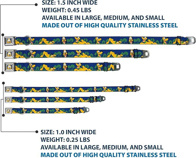 Buckle-Down Dog Collar Seatbelt Buckle Pluto 4 Poses Landscape Blue Green 15 to 26 Inches 1.0 Inch Wide, Multicolor, DC-WDY374-L