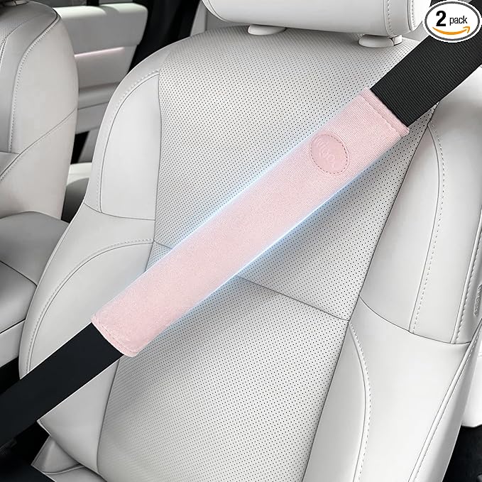 Wigoo 2026 Upgraded Version Suede Car Seat Belt Cover, [Reduces Neck Friction & Enhances Comfort], Soft Shoulder Pad Protector, Auto Interior Accessories,(2 Packs, 13.9Inch), Pink