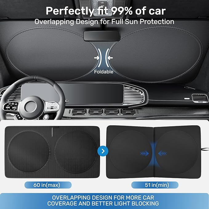 2025 Upgraded Zanch Car Front Windshield Sun Shade - Ultimate UV Protection & Heat Reduction|Innovative No Light Leakage Technology|Foldable Design for Truck, XLarge(69'' x 35'')