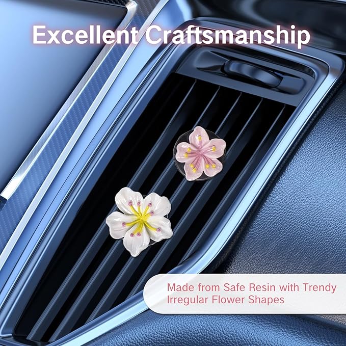 NIIIYTYB 4Pcs Cute Car Vent Clips Flower Air Vent Clips for Fresheners Pink Hawaiian Hibiscus and Cherry Blossom Car Accessories Aesthetic Interior Decor for Women Peach Blossom