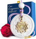 Luxury Car Air Freshener for Women - Refillable & Portable Essential Oil Fragrance Diffuser - Cute Car Accessories & Interior Decor - Mirror Hanging or Vent Clips - Mandala Gold Charm, Rose Scent
