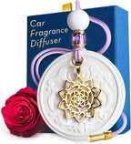 Luxury Car Air Freshener for Women - Refillable & Portable Essential Oil Fragrance Diffuser - Cute Car Accessories & Interior Decor - Mirror Hanging or Vent Clips - Mandala Gold Charm, Rose Scent