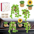 4 Pcs Crochet Plant Vent Clips for Car,Handmade Mini Plant Car Air Fresheners with Inspirational Cards,Succulent Sunflower Potted Plants Car Vent Clips Xmas Crochet Gift for Plants Lover with Gift Box