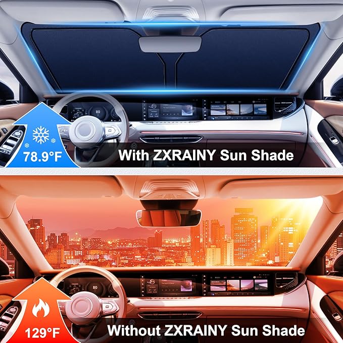 Car Windshield Sunshade Universal Sun Visor Front Window Shades, Foldable Reflective Fits Cars, Large SUVs, Trucks, Interior Car Automotive Accessories for Summer (64" x 33")