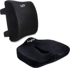SnugPad Memory Foam Lumbar Pillow and Seat Cushion Combo, Ergonomic, Orthopedic, Lower Back Support, Premium Washable Velvet Covers with Non-Slip Bottom, Ideal for Office Chairs and Car Seats (Black)